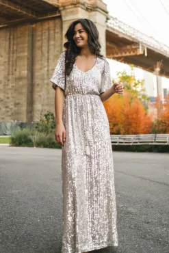 Celia Silver Sequin Maxi Dress