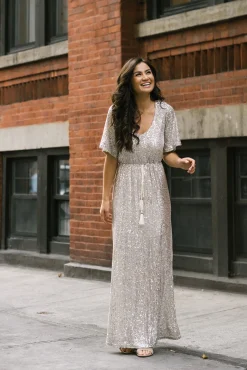 Celia Silver Sequin Maxi Dress