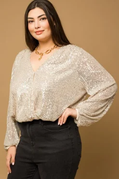 Jessa Surplice Sequin Bodysuit