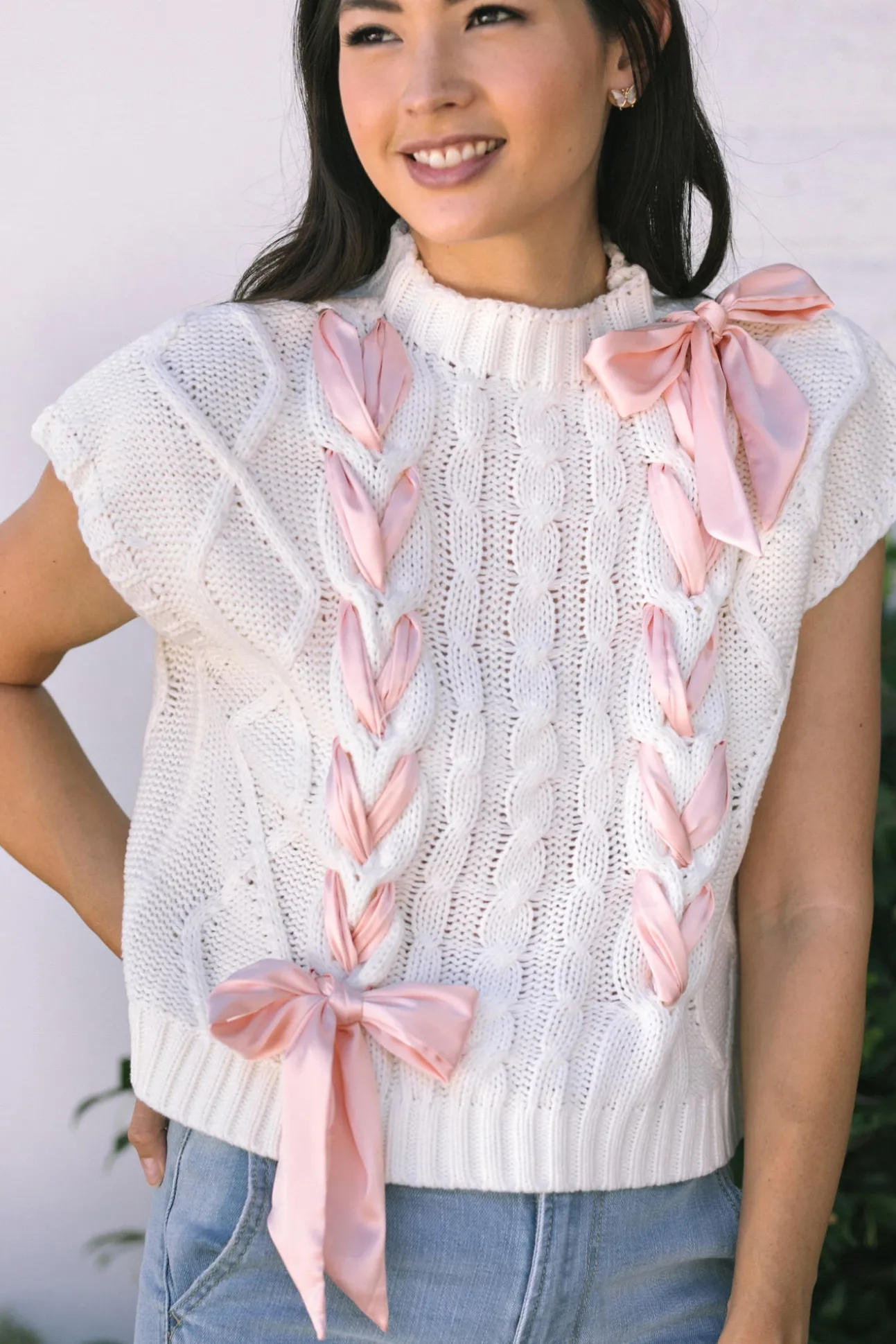 Martha Bow Cable Knit Top