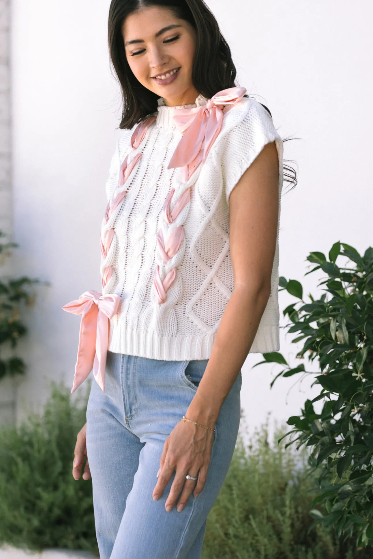 Martha Bow Cable Knit Top