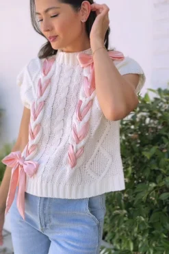 Martha Bow Cable Knit Top