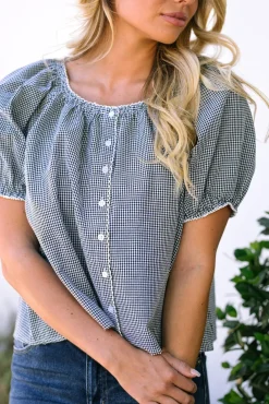 Salma Gingham Buttoned Top