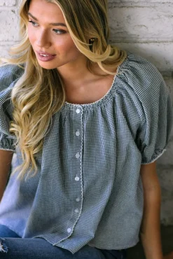 Salma Gingham Buttoned Top