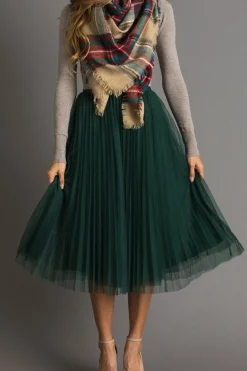 Vienna Pleated Tulle Midi Skirt