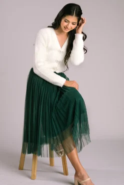 Vienna Pleated Tulle Midi Skirt